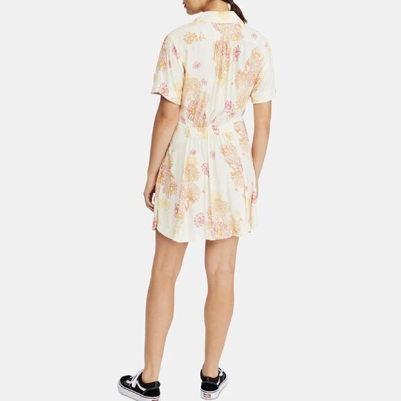 Free People Hawaii Viscose Retro Floral Collared Short Sleeve Mini Dress - M - Picture 16 of 16